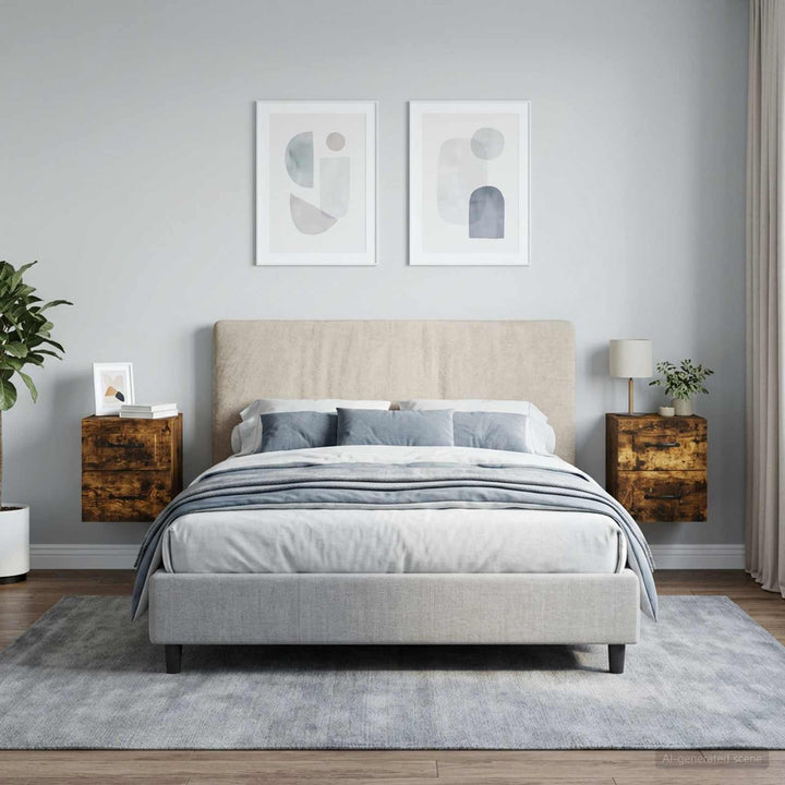 Væghængt Natbord med skuffe 2 pcs Røget eg 34,5 x 33 x 40 cm