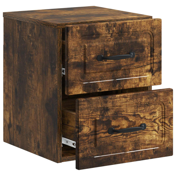 Væghængt Natbord med skuffe 2 pcs Røget eg 34,5 x 33 x 40 cm