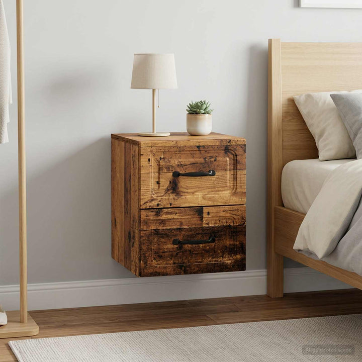 Væghængt Natbord med skuffe 2 pcs Gammelt træ 34,5 x 33 x 40 cm