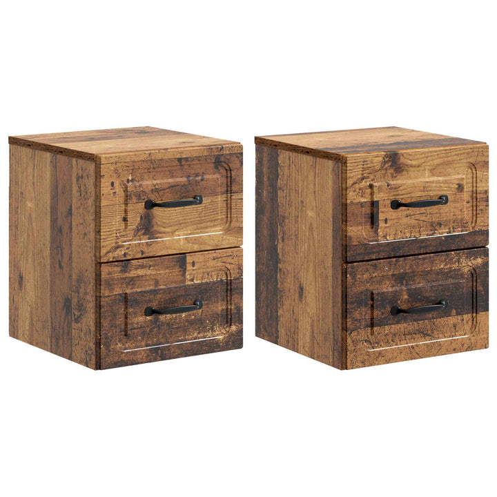 Væghængt Natbord med skuffe 2 pcs Gammelt træ 34,5 x 33 x 40 cm