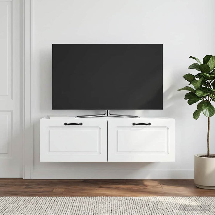 Væghængt TV-skab Hvid 98 x 31 x 30 cm Konstrueret træ