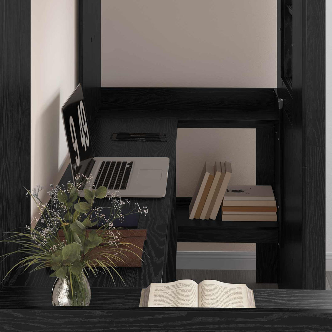 Loft Sengestel med Skrivebord med hylde Sort eg 75 x 190 cm