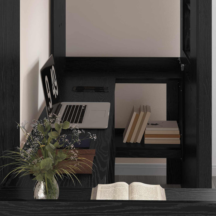 Loft Sengestel med Skrivebord med hylde Sort eg 75 x 190 cm