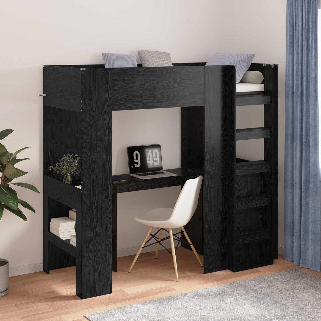 Loft Sengestel med Skrivebord med hylde Sort eg 75 x 190 cm