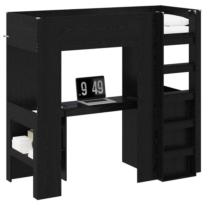 Loft Sengestel med Skrivebord med hylde Sort eg 75 x 190 cm
