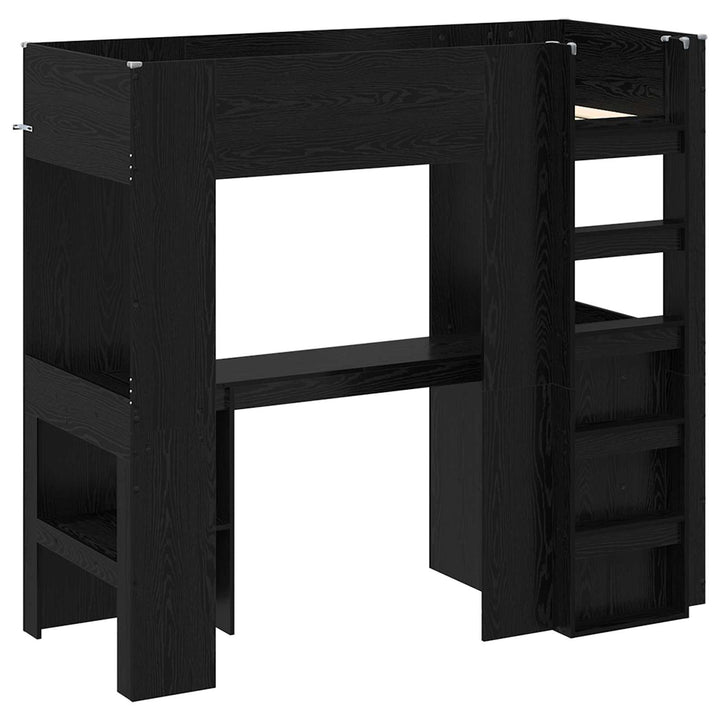 Loft Sengestel med Skrivebord med hylde Sort eg 75 x 190 cm