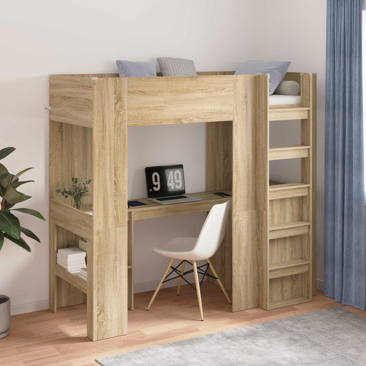 Loft Sengestel med Skrivebord med hylde Sonoma eg 75 x 190 cm