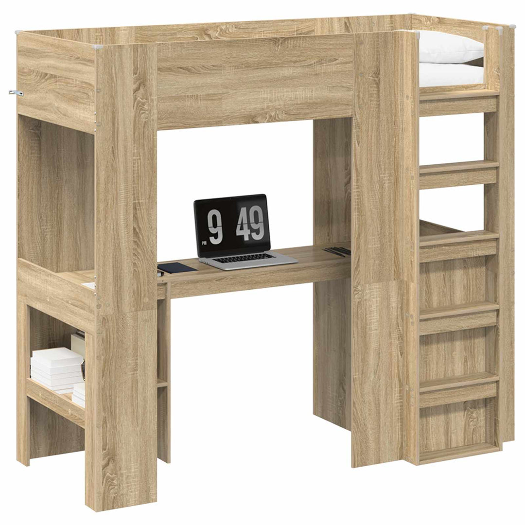 Loft Sengestel med Skrivebord med hylde Sonoma eg 75 x 190 cm