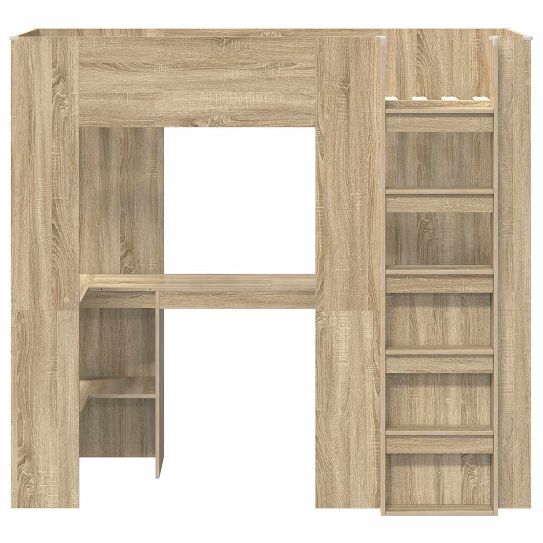 Loft Sengestel med Skrivebord med hylde Sonoma eg 75 x 190 cm