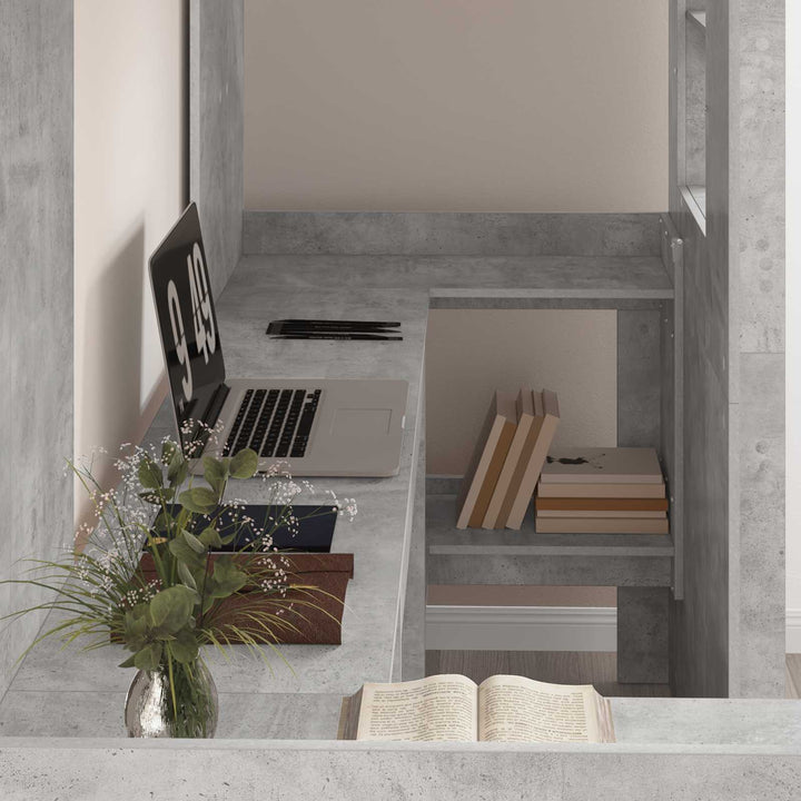 Loft Sengestel med Skrivebord med hylde Beton Grå 75 x 190 cm