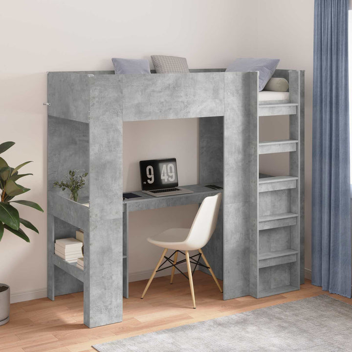 Loft Sengestel med Skrivebord med hylde Beton Grå 75 x 190 cm