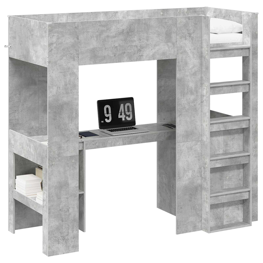 Loft Sengestel med Skrivebord med hylde Beton Grå 75 x 190 cm