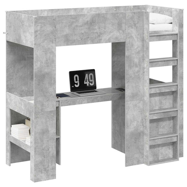 Loft Sengestel med Skrivebord med hylde Beton Grå 75 x 190 cm
