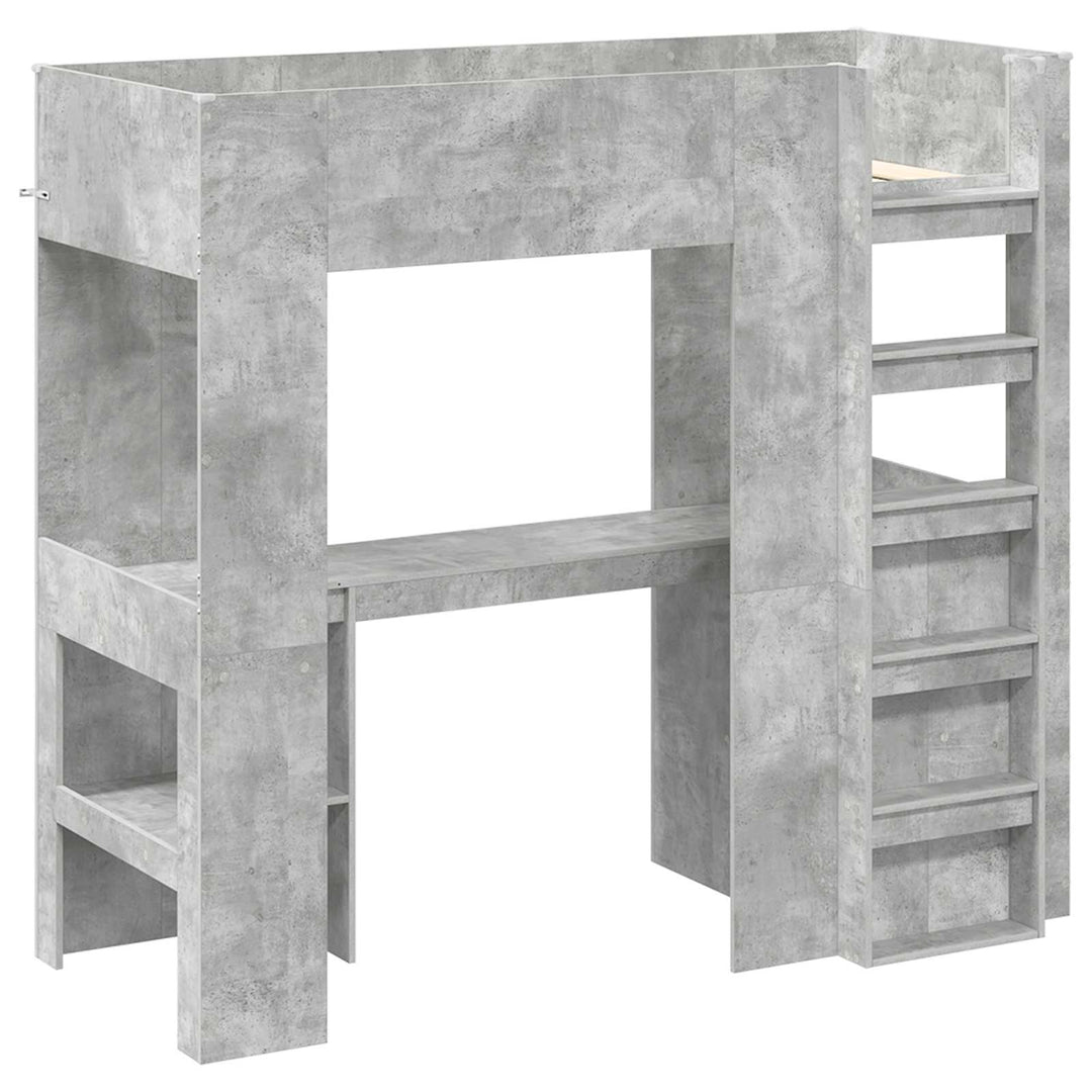 Loft Sengestel med Skrivebord med hylde Beton Grå 75 x 190 cm