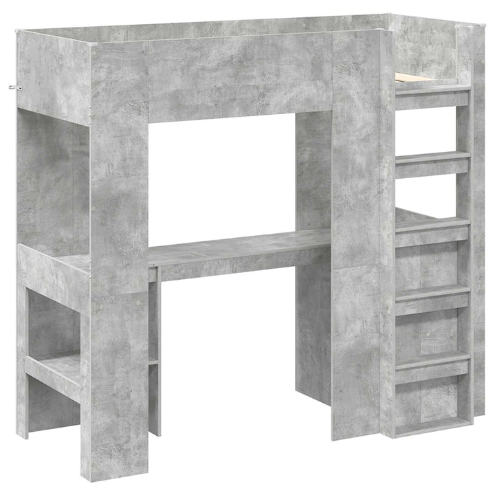 Loft Sengestel med Skrivebord med hylde Beton Grå 75 x 190 cm