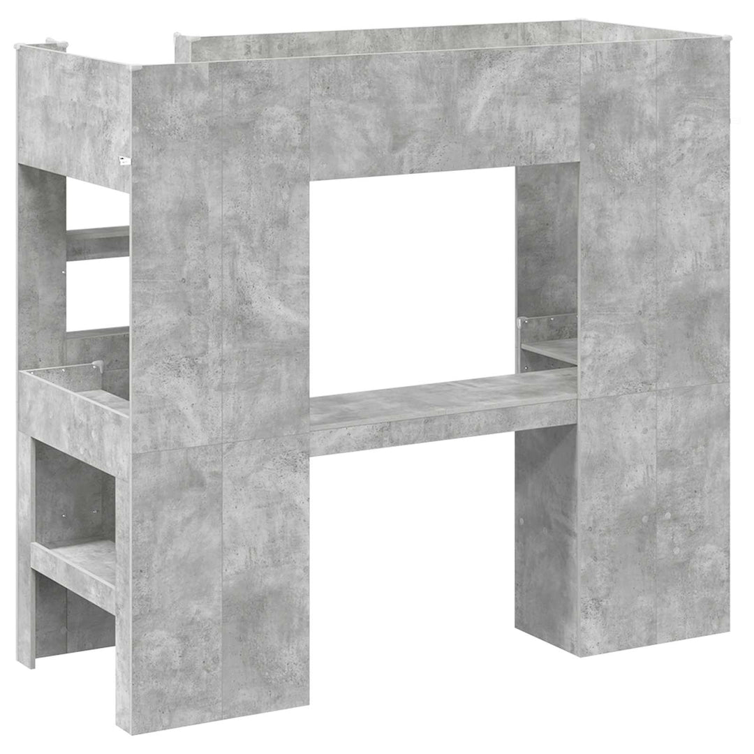 Loft Sengestel med Skrivebord med hylde Beton Grå 75 x 190 cm