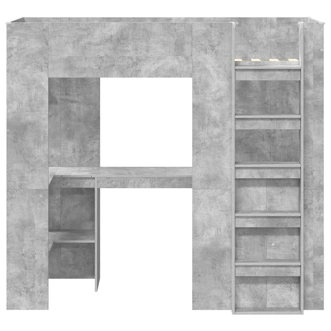 Loft Sengestel med Skrivebord med hylde Beton Grå 75 x 190 cm