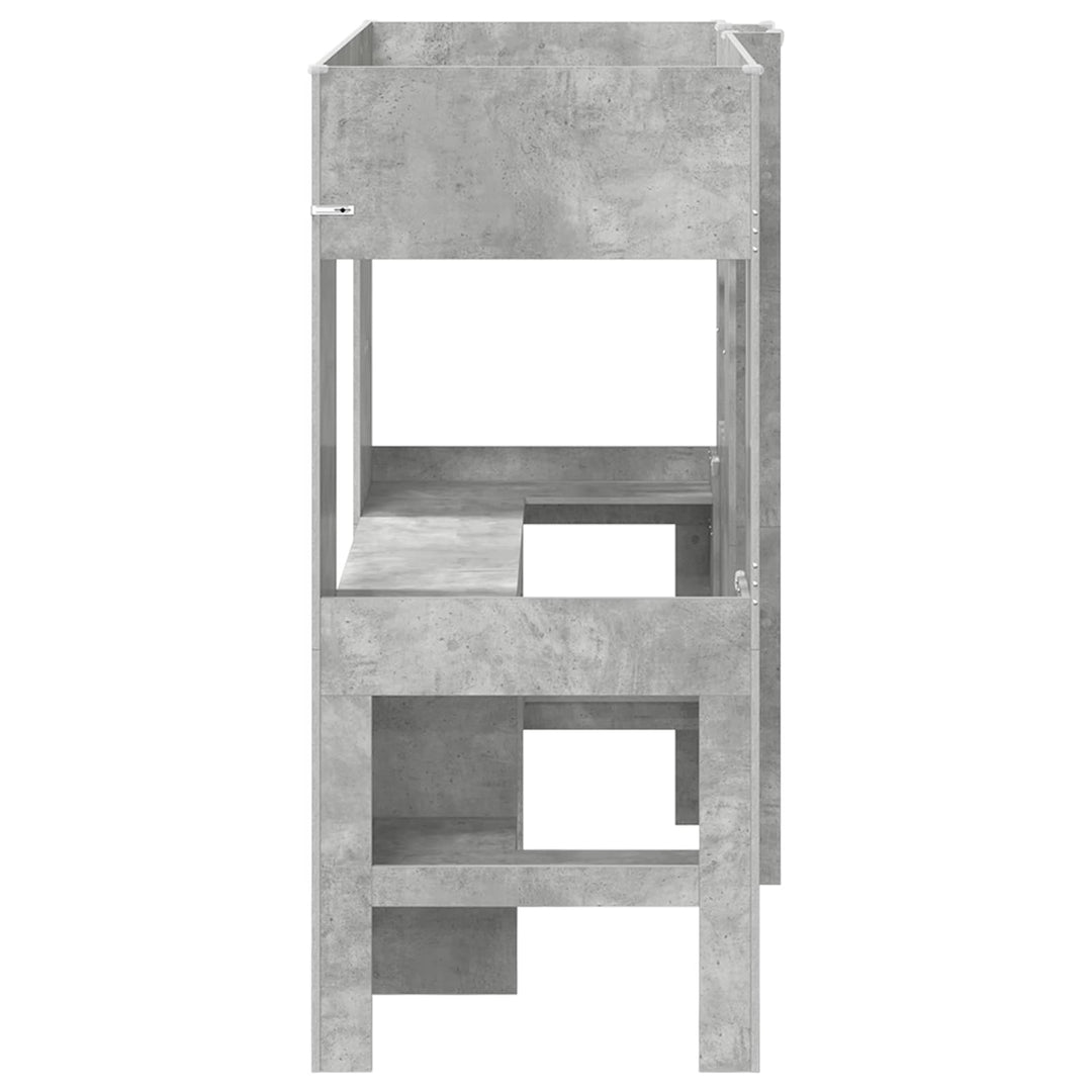 Loft Sengestel med Skrivebord med hylde Beton Grå 75 x 190 cm