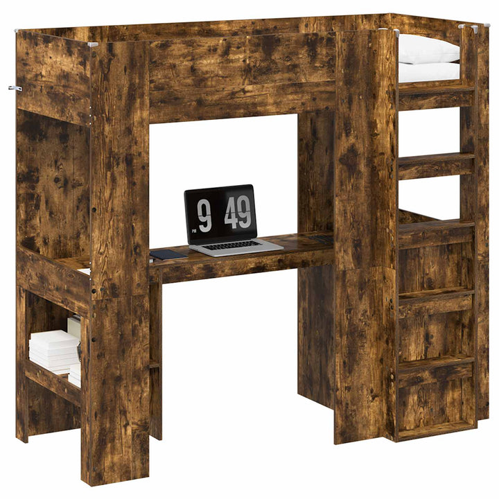 Loft Sengestel med Skrivebord med hylde Røget eg 75 x 190 cm