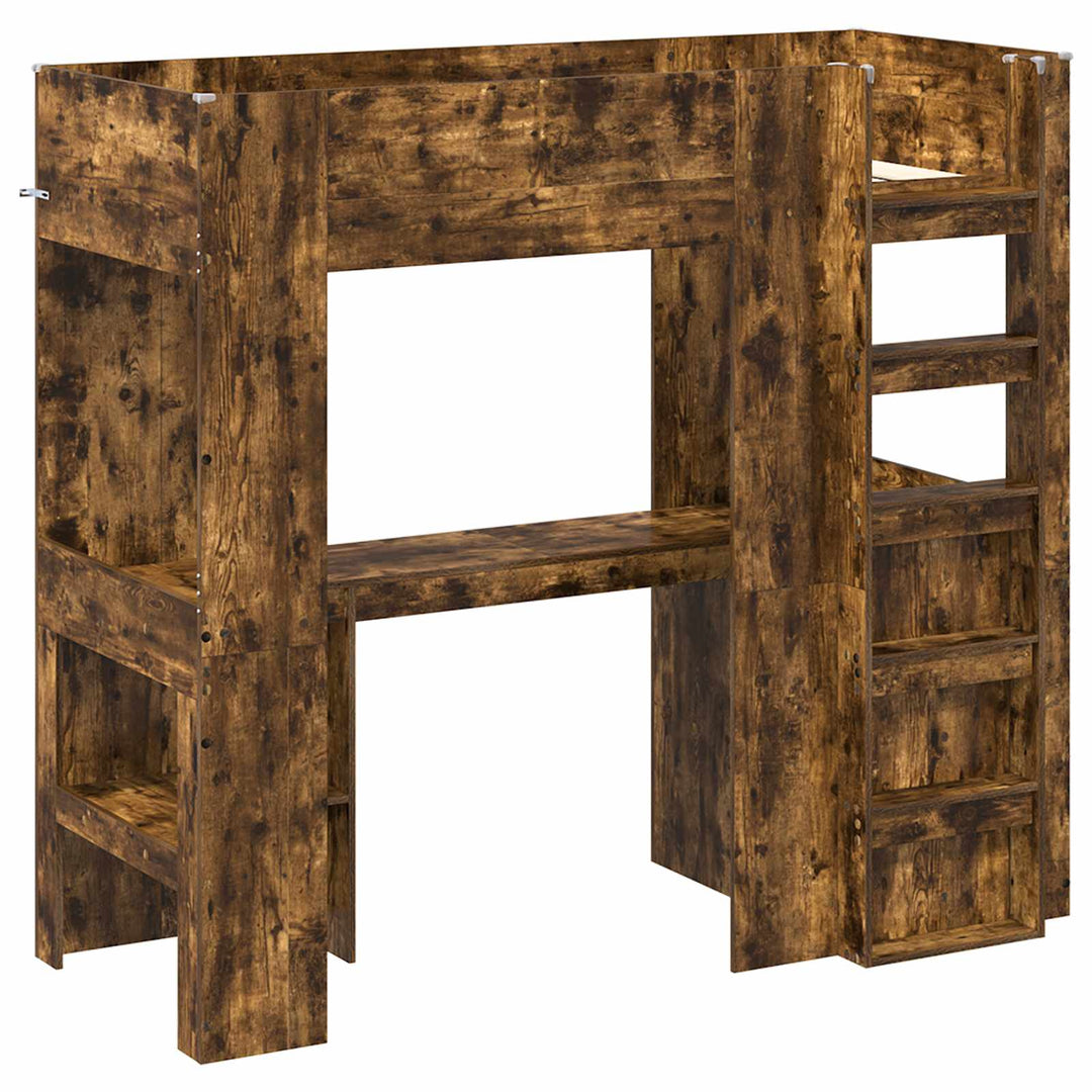Loft Sengestel med Skrivebord med hylde Røget eg 75 x 190 cm