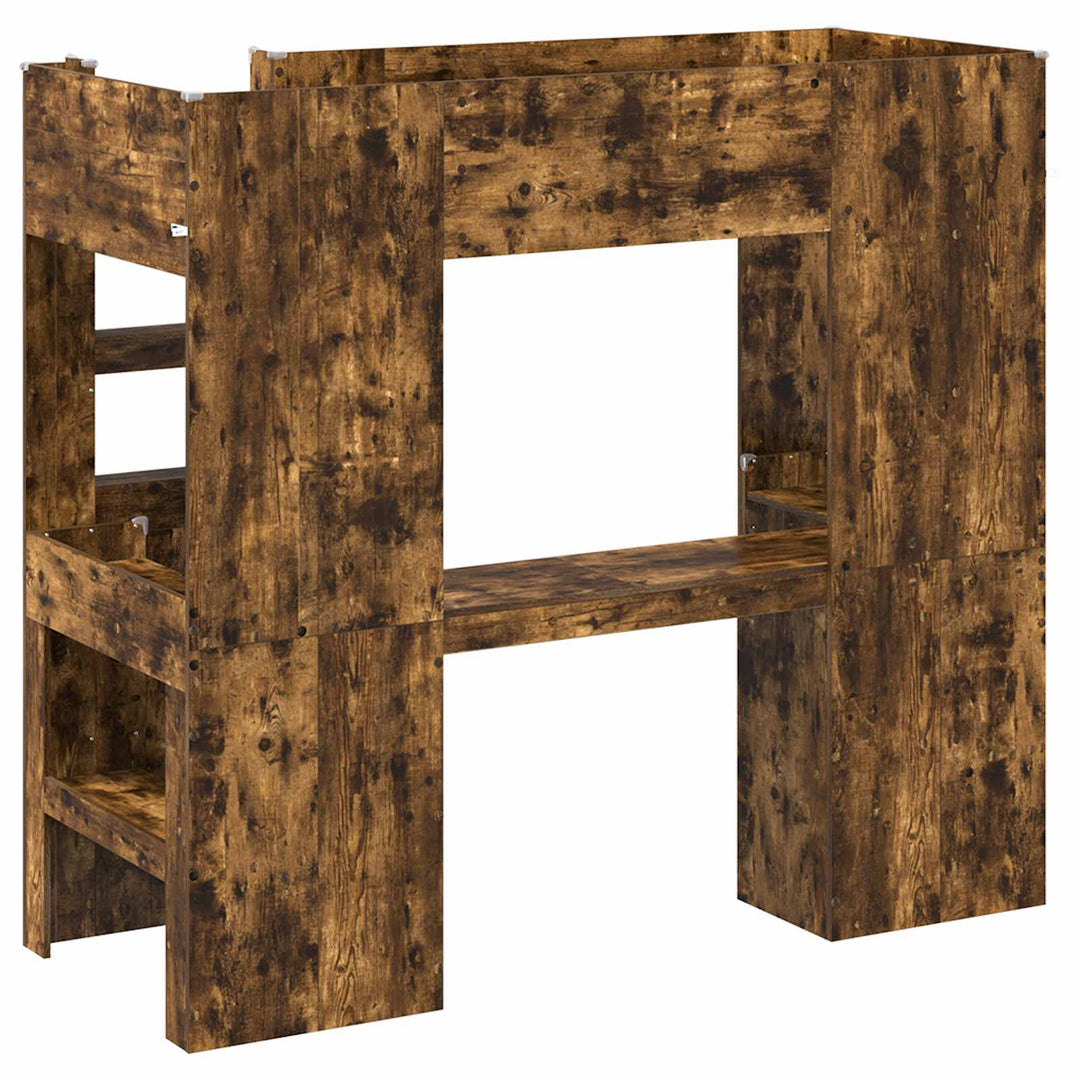 Loft Sengestel med Skrivebord med hylde Røget eg 75 x 190 cm