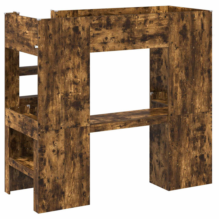 Loft Sengestel med Skrivebord med hylde Røget eg 75 x 190 cm