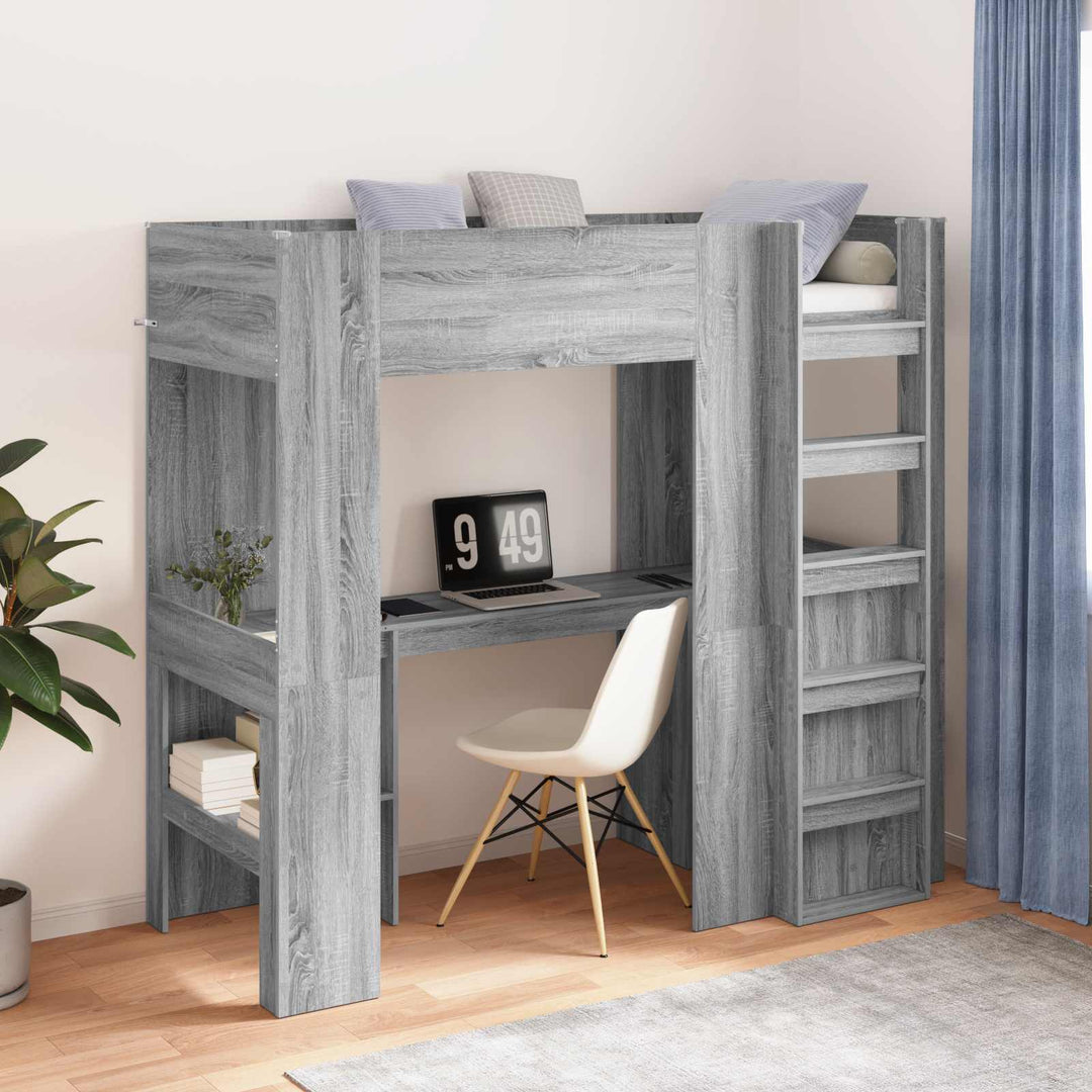 Loft Sengestel med Skrivebord med hylde Grå Sonoma 75 x 190 cm