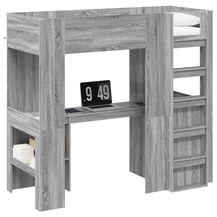 Loft Sengestel med Skrivebord med hylde Grå Sonoma 75 x 190 cm