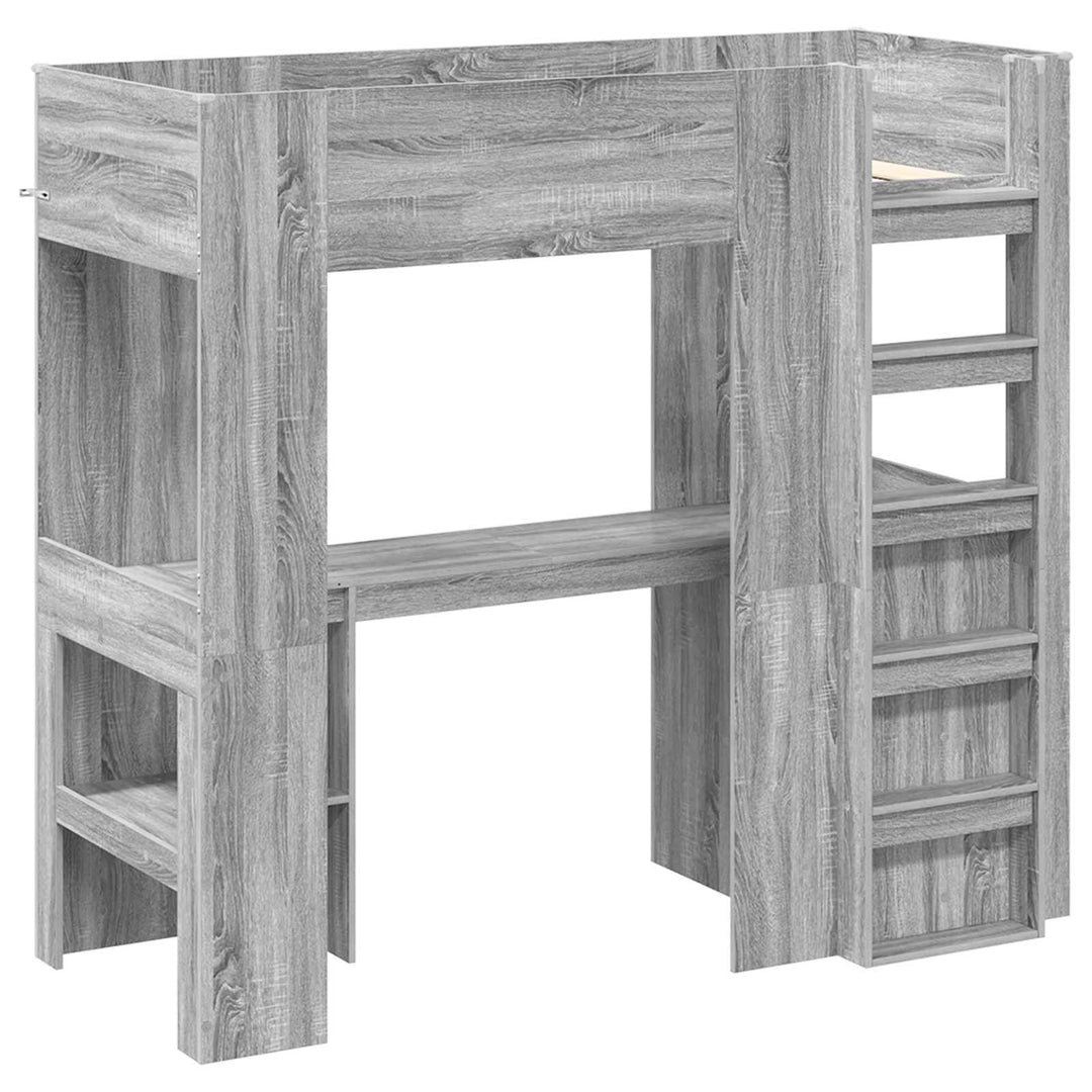 Loft Sengestel med Skrivebord med hylde Grå Sonoma 75 x 190 cm
