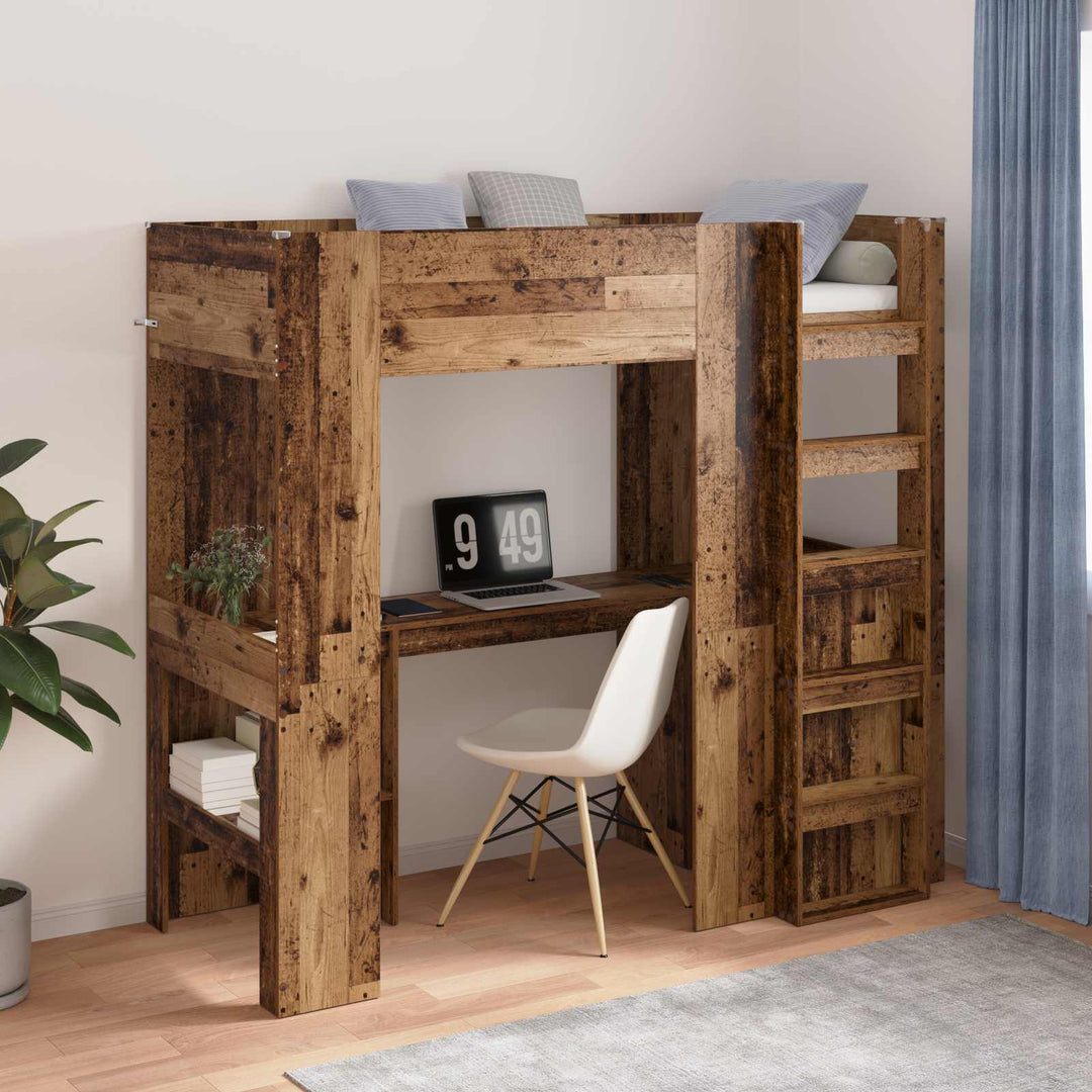 Loft Sengestel med Skrivebord Gammelt træ 75 x 190 cm
