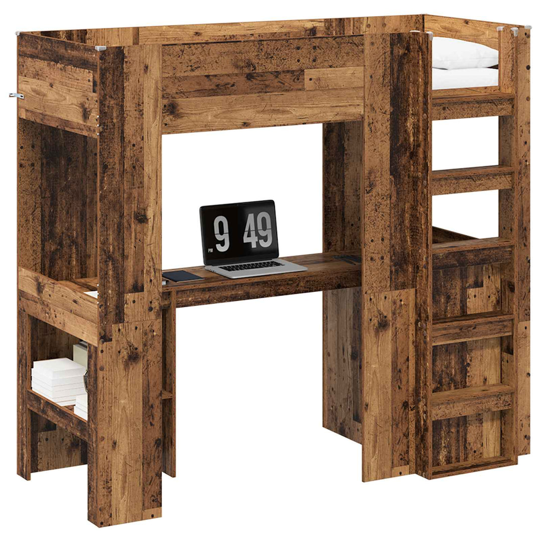 Loft Sengestel med Skrivebord Gammelt træ 75 x 190 cm