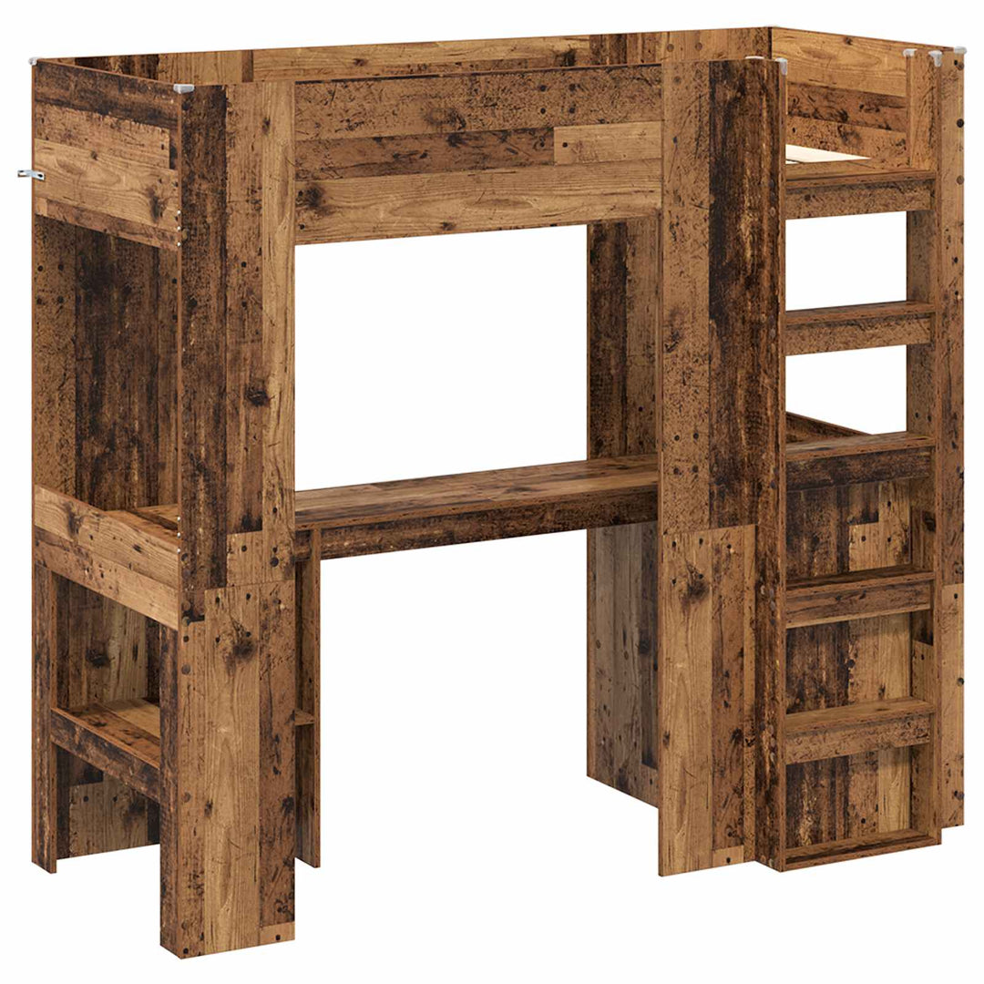 Loft Sengestel med Skrivebord Gammelt træ 75 x 190 cm