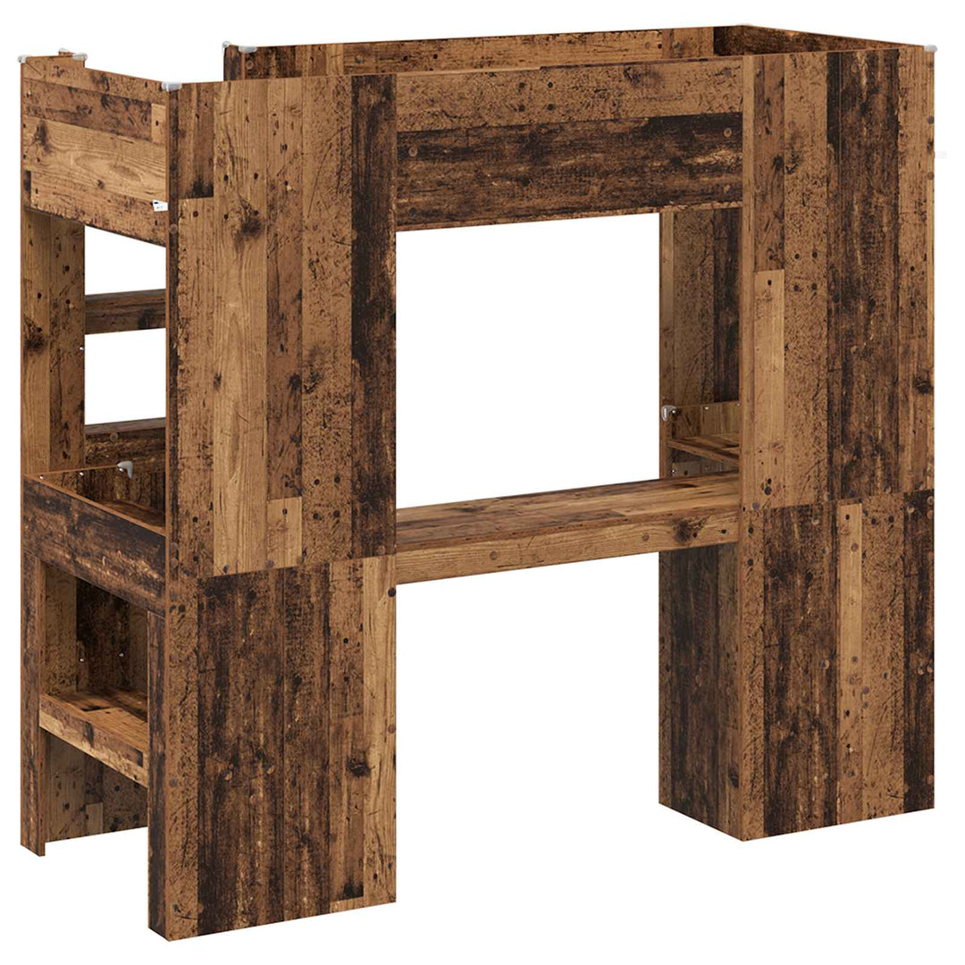Loft Sengestel med Skrivebord Gammelt træ 75 x 190 cm