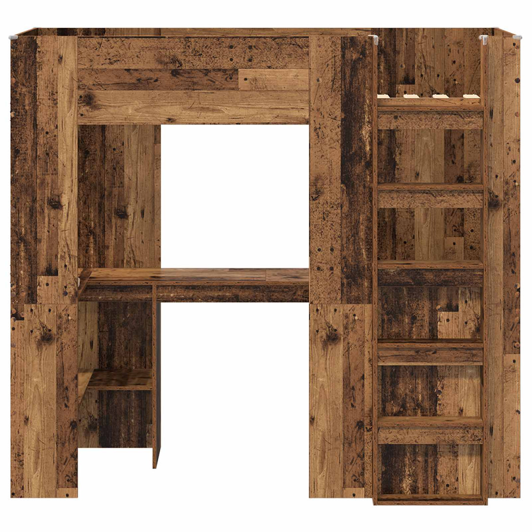 Loft Sengestel med Skrivebord Gammelt træ 75 x 190 cm