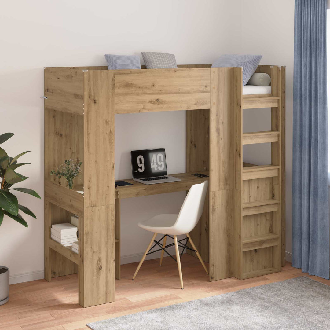 Loft Sengestel med Skrivebord Artisan Egetræ 75 x 190 cm