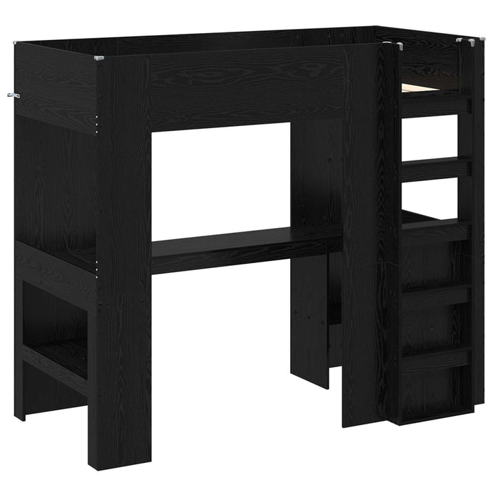 Loft Sengestel med Skrivebord med hylde Sort eg 90 x 190 cm