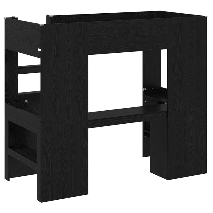 Loft Sengestel med Skrivebord med hylde Sort eg 90 x 190 cm