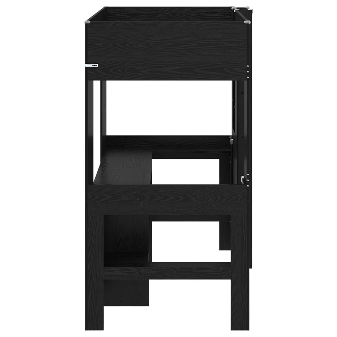 Loft Sengestel med Skrivebord med hylde Sort eg 90 x 190 cm
