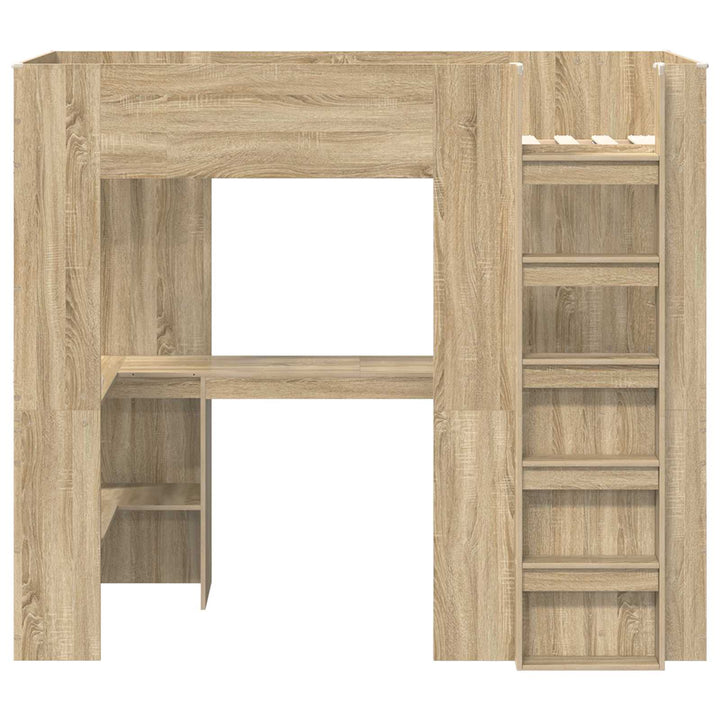 Loft Sengestel med Skrivebord med hylde Sonoma eg 90 x 190 cm