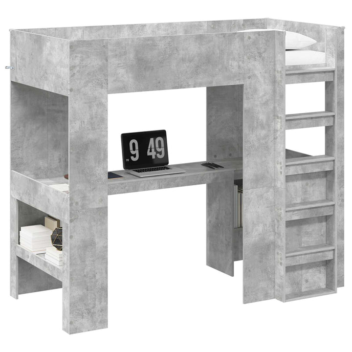 Loft Sengestel med Skrivebord med hylde Beton Grå 90 x 190 cm