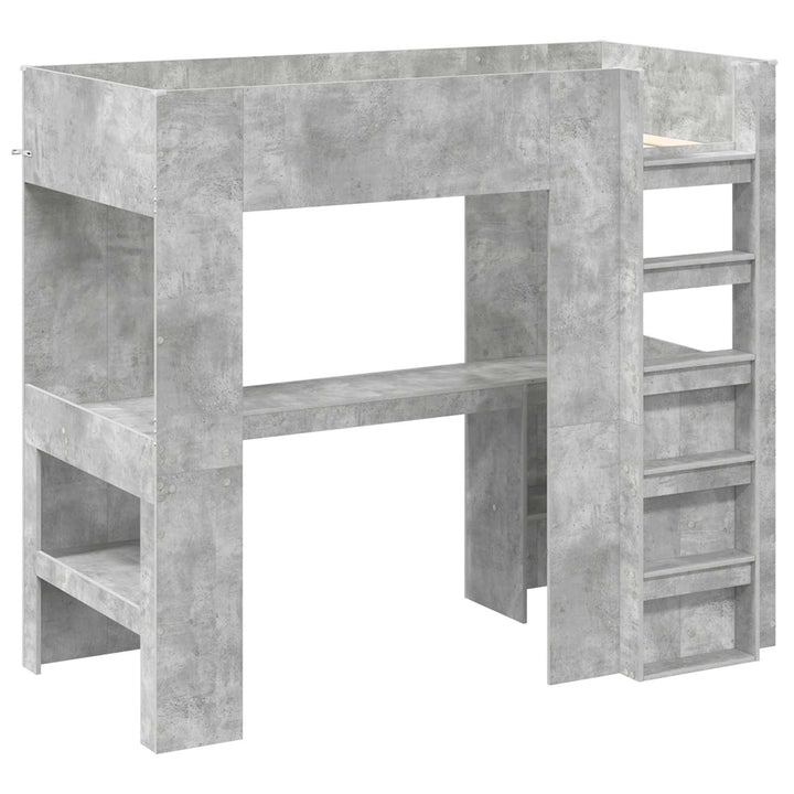 Loft Sengestel med Skrivebord med hylde Beton Grå 90 x 190 cm