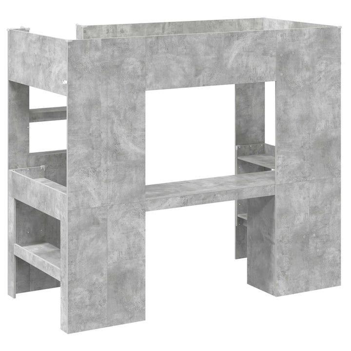 Loft Sengestel med Skrivebord med hylde Beton Grå 90 x 190 cm