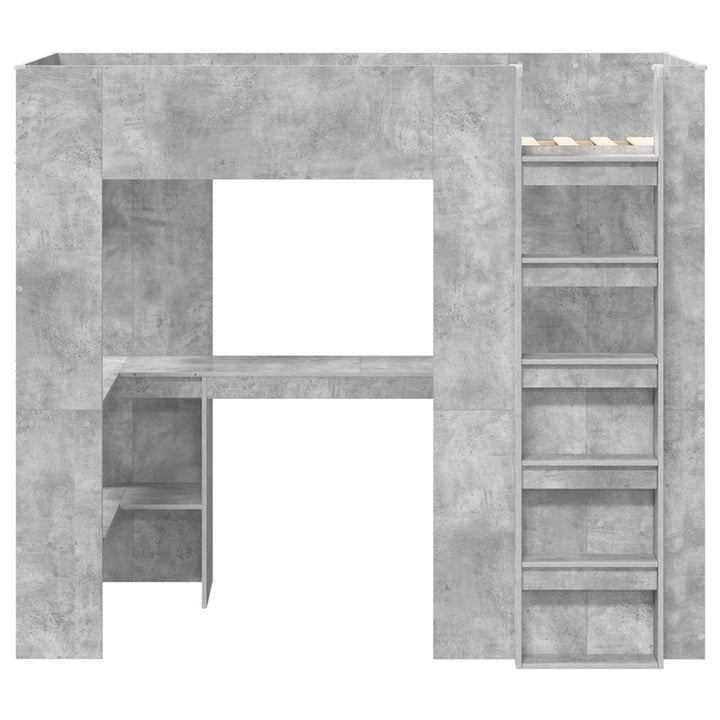 Loft Sengestel med Skrivebord med hylde Beton Grå 90 x 190 cm