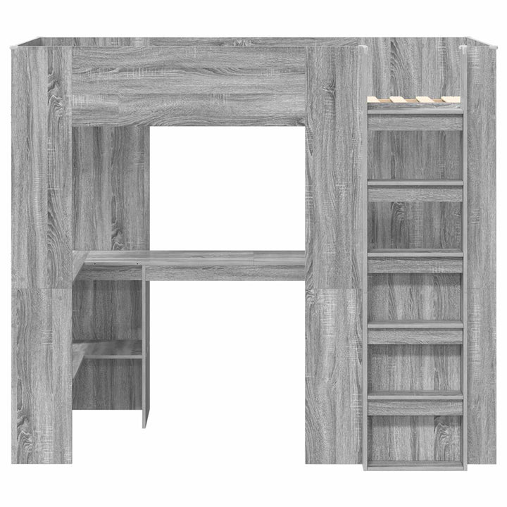 Loft Sengestel med Skrivebord med hylde Grå Sonoma 90 x 190 cm