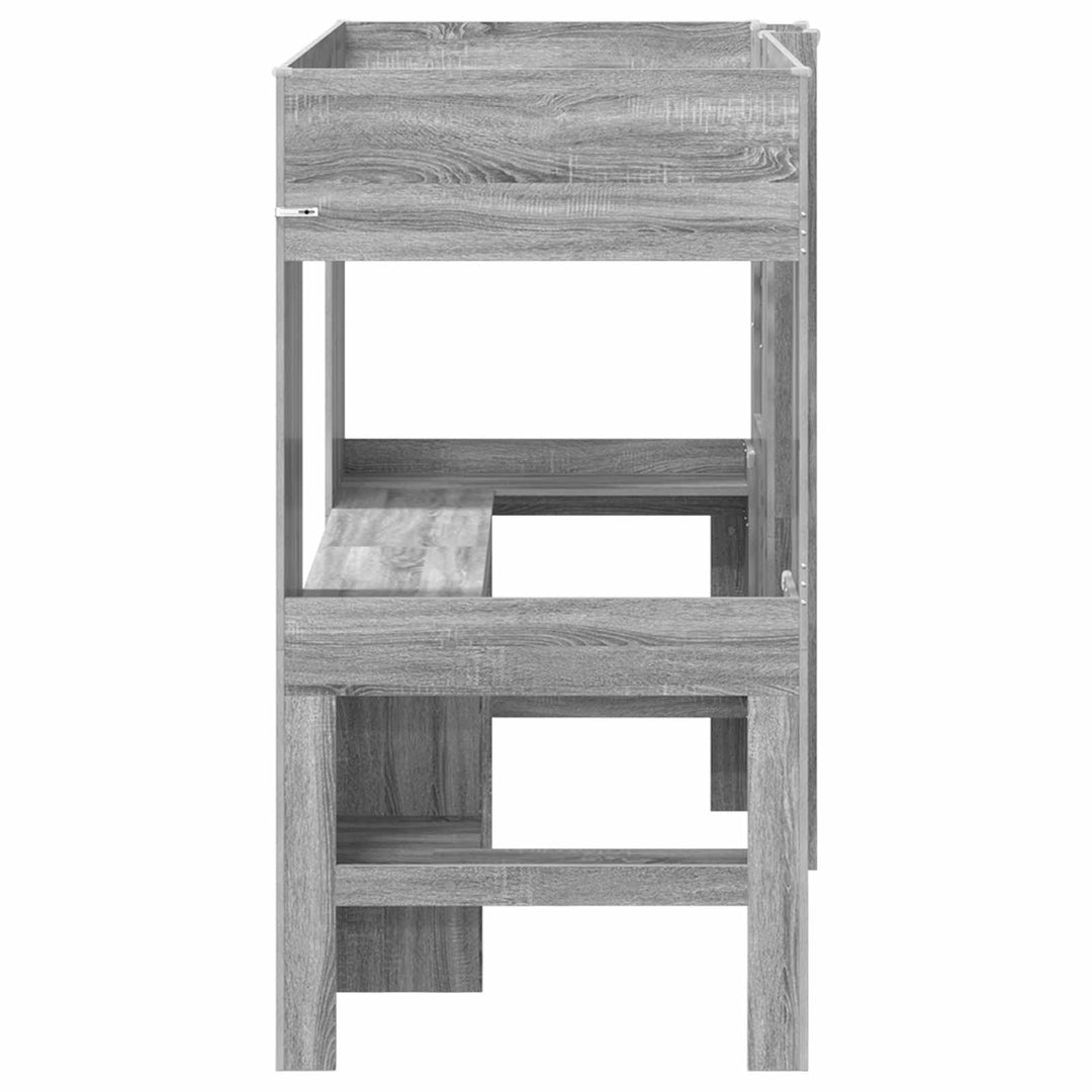 Loft Sengestel med Skrivebord med hylde Grå Sonoma 90 x 190 cm