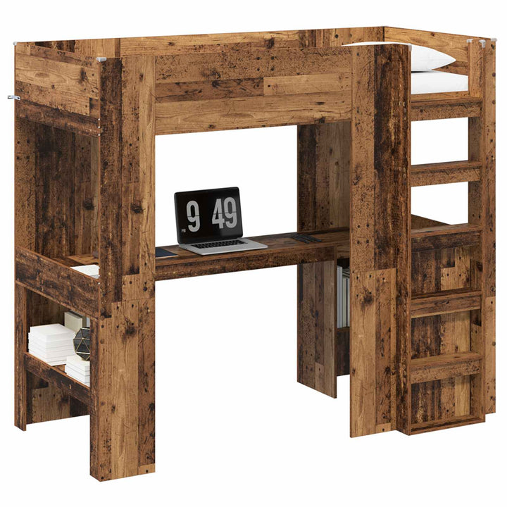 Loft Sengestel med Skrivebord Gammelt træ 90 x 190 cm