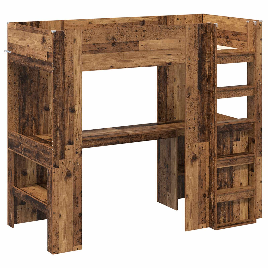 Loft Sengestel med Skrivebord Gammelt træ 90 x 190 cm