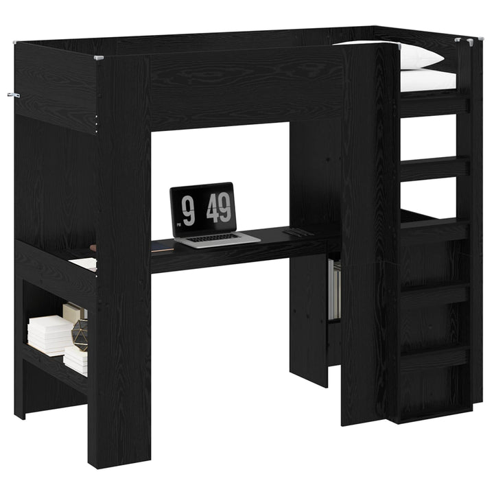Loft Sengestel med Skrivebord med hylde Sort eg 80 x 200 cm