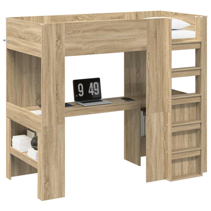 Loft Sengestel med Skrivebord med hylde Sonoma eg 80 x 200 cm