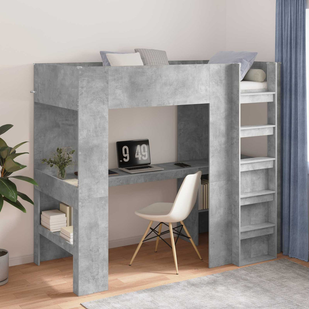 Loft Sengestel med Skrivebord med hylde Beton Grå 80 x 200 cm